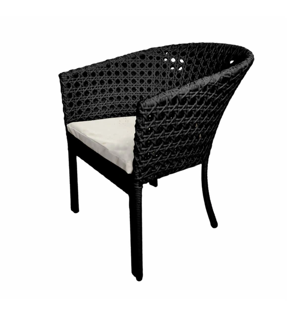 Zecado Pavillion 4 Seater Cofee chair Set in Black Corduroy Finish with Off-White Cushions - Black, Off-White