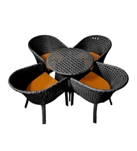 Zecado Pavillion 4 Seater Cofee chair Set in Black Corduroy Finish with Orange Cushions - Black, Orange