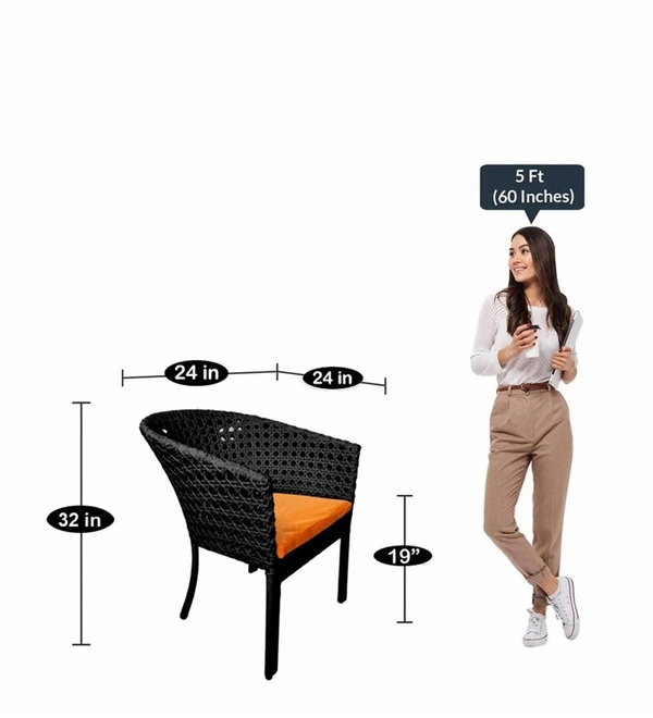 Zecado Pavillion 4 Seater Cofee chair Set in Black Corduroy Finish with Orange Cushions - Black, Orange