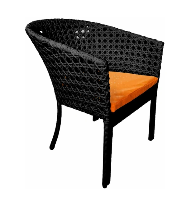 Zecado Pavillion 4 Seater Cofee chair Set in Black Corduroy Finish with Orange Cushions - Black, Orange