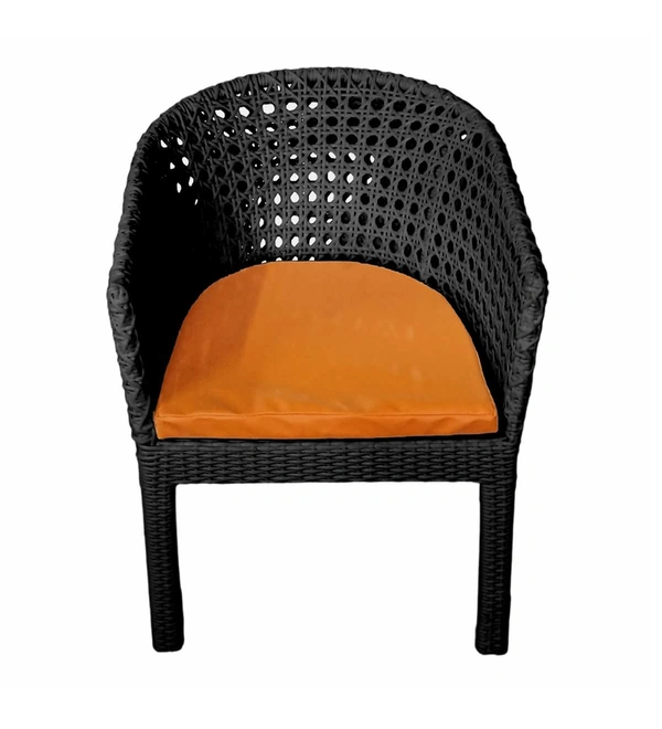 Zecado Pavillion 4 Seater Cofee chair Set in Black Corduroy Finish with Orange Cushions - Black, Orange