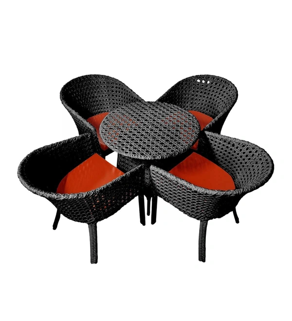 Zecado Pavillion 4 Seater Cofee chair Set in Black Corduroy Finish with Red Cushions - Black, Red