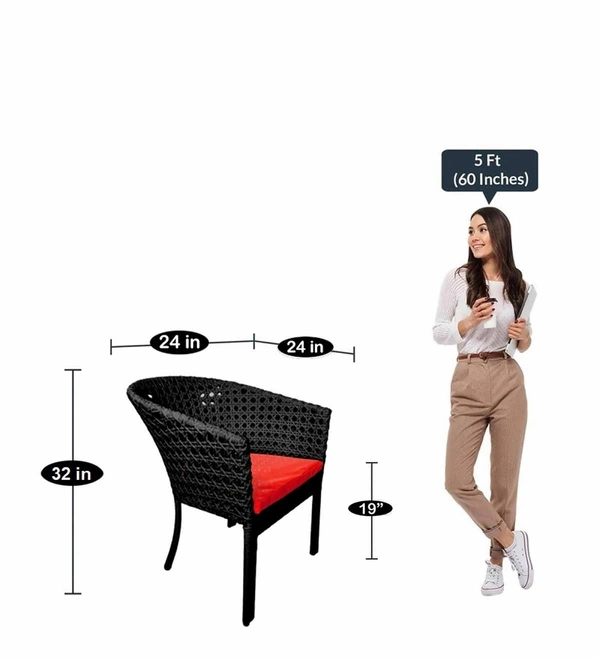 Zecado Pavillion 4 Seater Cofee chair Set in Black Corduroy Finish with Red Cushions - Black, Red