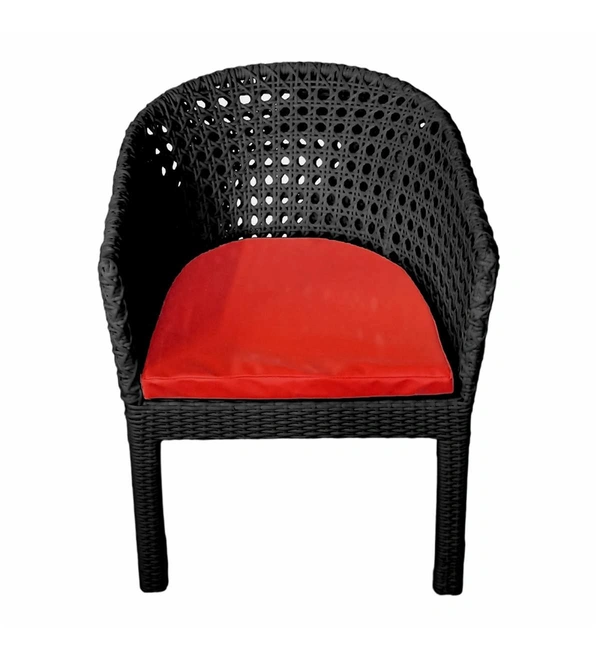 Zecado Pavillion 4 Seater Cofee chair Set in Black Corduroy Finish with Red Cushions - Black, Red