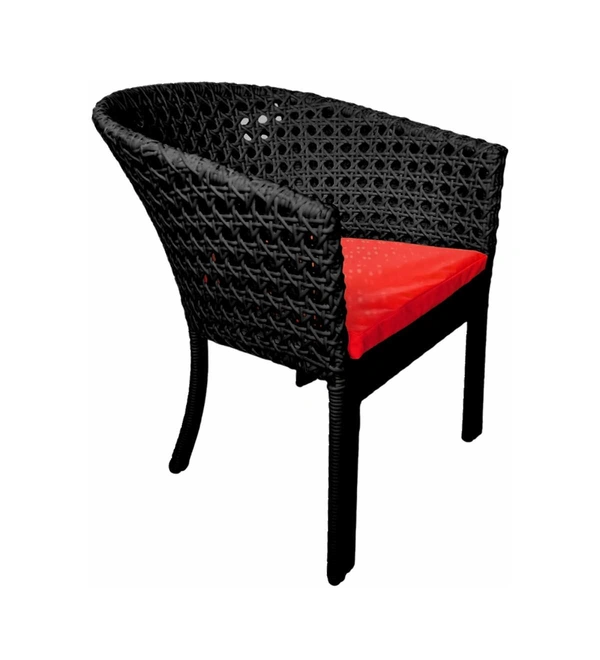 Zecado Pavillion 4 Seater Cofee chair Set in Black Corduroy Finish with Red Cushions - Black, Red