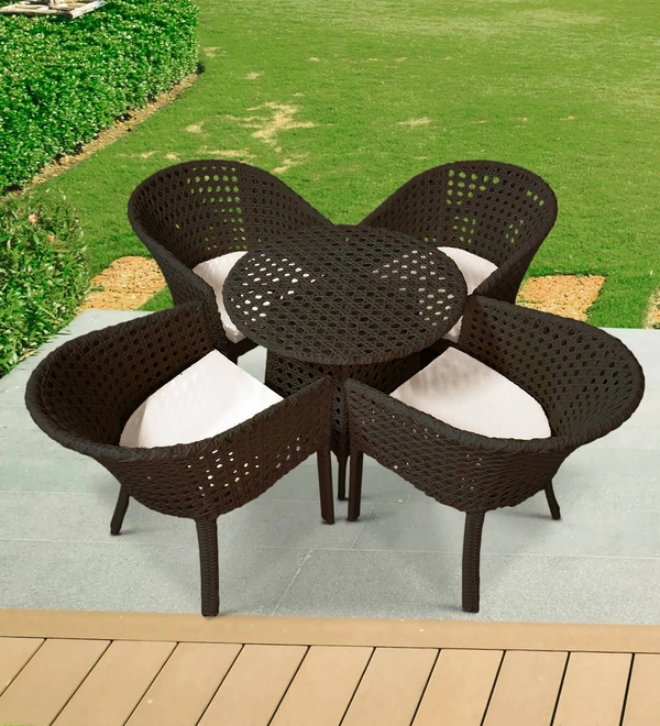 Zecado Pavillion 4 Seater Cofee chair Set in Brown Corduroy Finish with Off-White Cushions - Brown, Off-White