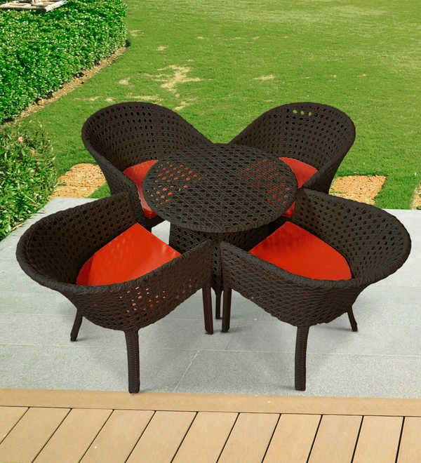 Zecado Pavillion 4 Seater Cofee chair Set in Brown Corduroy Finish with Red Cushions - Brown, Red
