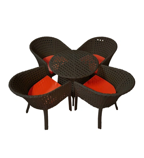 Zecado Pavillion 4 Seater Cofee chair Set in Brown Corduroy Finish with Red Cushions - Brown, Red