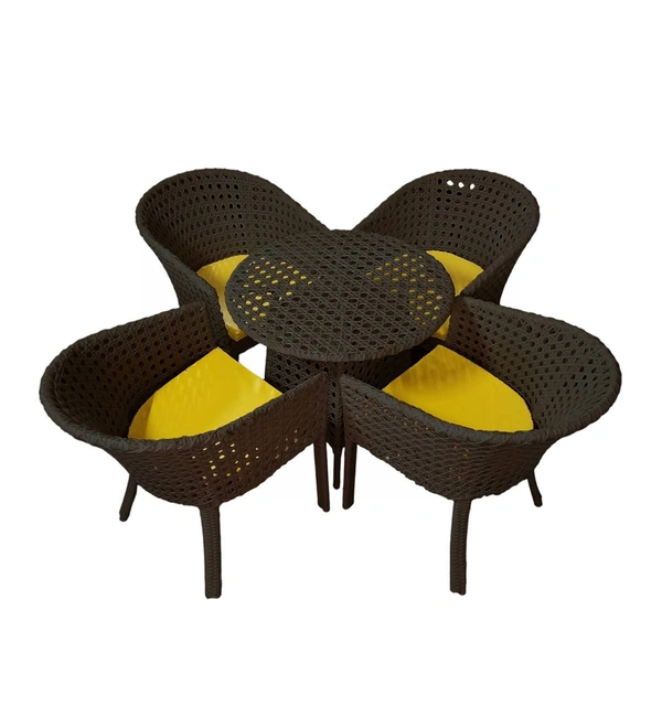 Zecado Pavillion 4 Seater Cofee chair Set in Brown Corduroy Finish with Yellow Cushions - Brown, Yellow