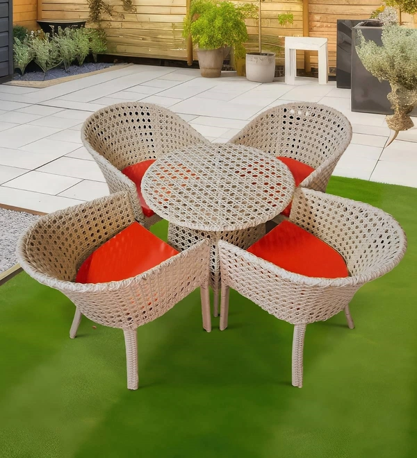 Zecado Pavillion 4 Seater Cofee chair Set in Fawn Corduroy Finish with Red Cushions - Fawn, Red