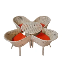 Zecado Pavillion 4 Seater Cofee chair Set in Fawn Corduroy Finish with Red Cushions - Fawn, Red