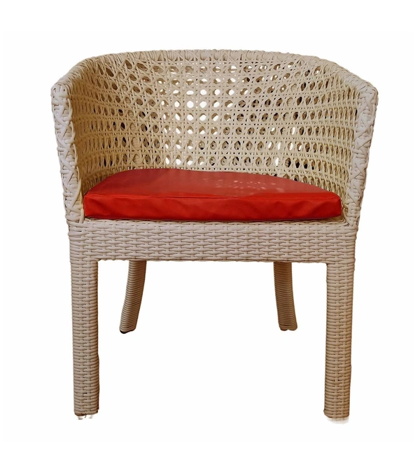 Zecado Pavillion 4 Seater Cofee chair Set in Fawn Corduroy Finish with Red Cushions - Fawn, Red