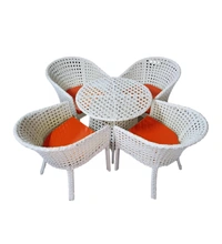 Zecado Pavillion 4 Seater Cofee chair Set in White Corduroy Finish with Red Cushions - White, Red