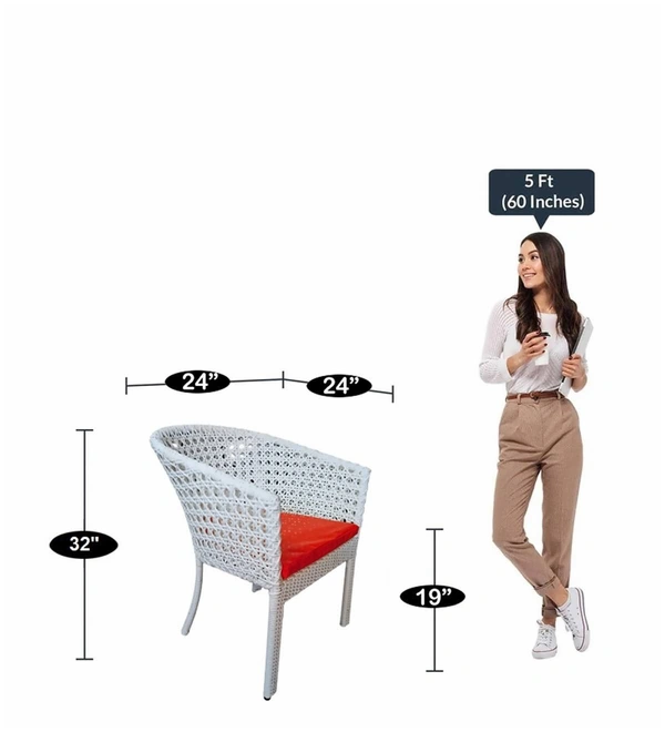 Zecado Pavillion 4 Seater Cofee chair Set in White Corduroy Finish with Red Cushions - White, Red