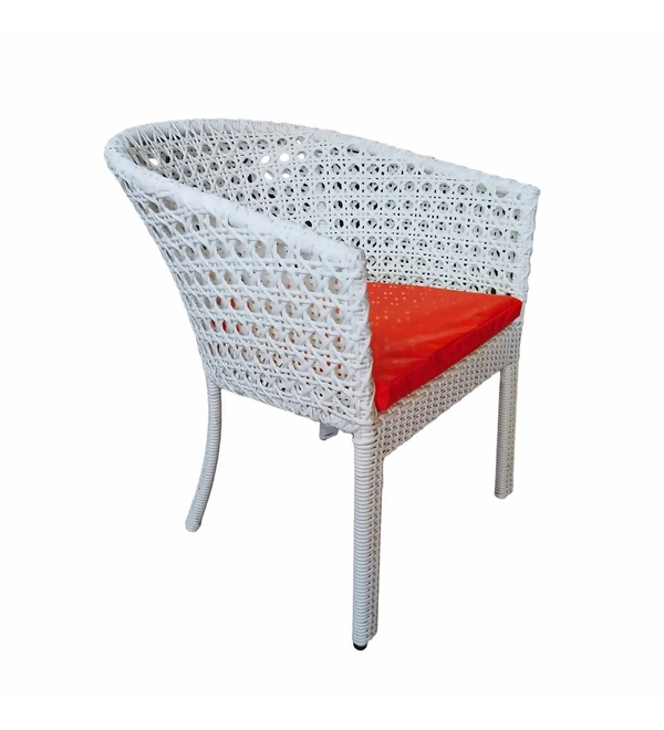 Zecado Pavillion 4 Seater Cofee chair Set in White Corduroy Finish with Red Cushions - White, Red
