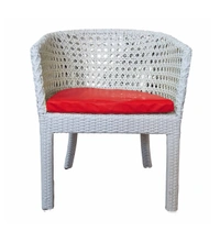 Zecado Pavillion 4 Seater Cofee chair Set in White Corduroy Finish with Red Cushions - White, Red