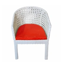 Zecado Pavillion 4 Seater Cofee chair Set in White Corduroy Finish with Red Cushions - White, Red