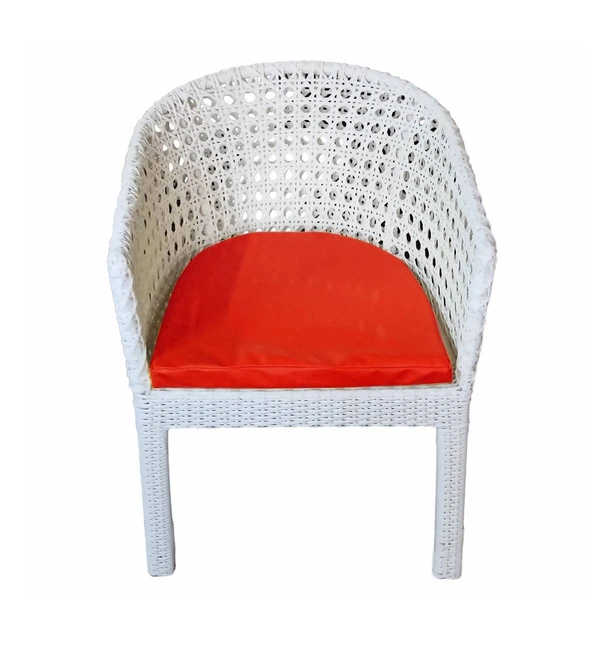 Zecado Pavillion 4 Seater Cofee chair Set in White Corduroy Finish with Red Cushions - White, Red