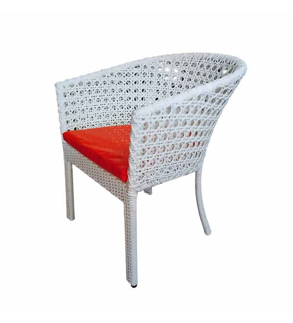 Zecado Pavillion 4 Seater Cofee chair Set in White Corduroy Finish with Red Cushions - White, Red