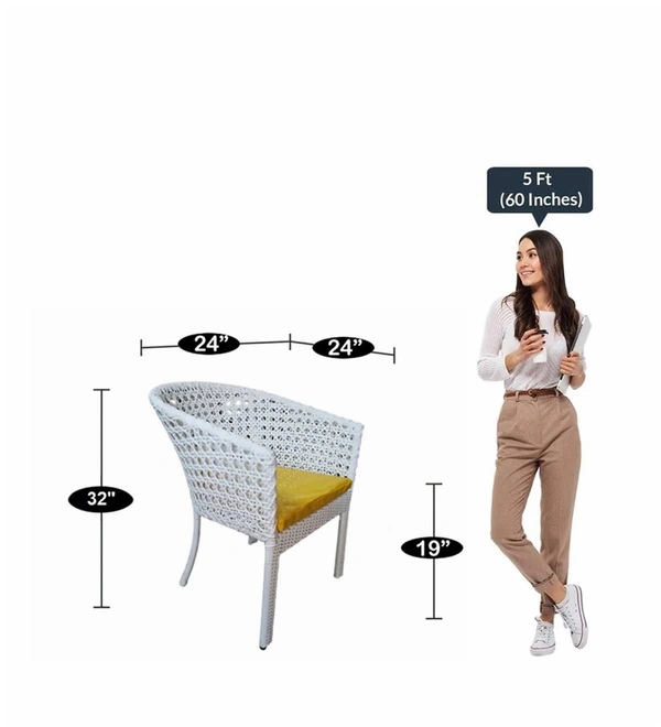Zecado Pavillion 4 Seater Cofee chair Set in White Corduroy Finish with Yellow Cushions - White, Yellow