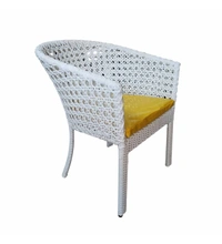 Zecado Pavillion 4 Seater Cofee chair Set in White Corduroy Finish with Yellow Cushions - White, Yellow