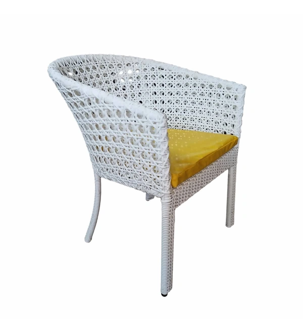 Zecado Pavillion 4 Seater Cofee chair Set in White Corduroy Finish with Yellow Cushions - White, Yellow