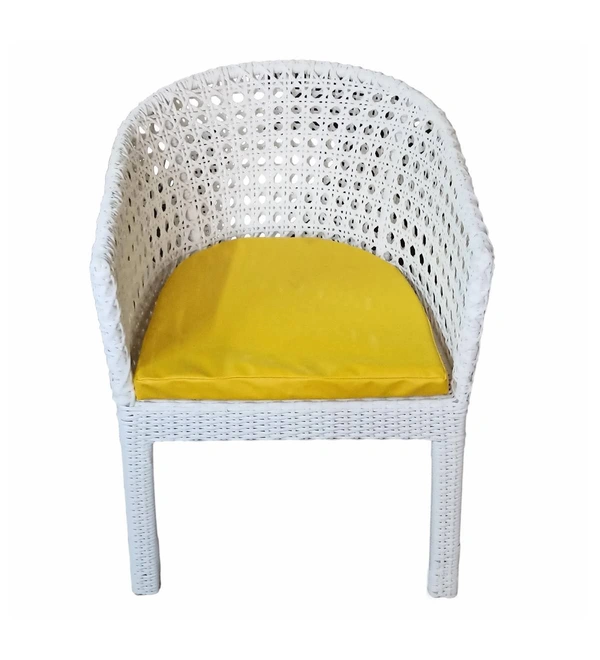 Zecado Pavillion 4 Seater Cofee chair Set in White Corduroy Finish with Yellow Cushions - White, Yellow