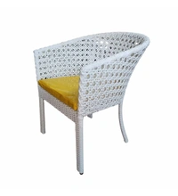 Zecado Pavillion 4 Seater Cofee chair Set in White Corduroy Finish with Yellow Cushions - White, Yellow