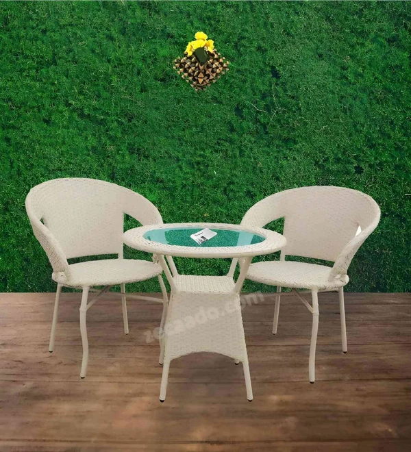 Zecado Pearl 2 Seater Patio Coffee Table Set In Off-White Corduroy Finish - Off-White