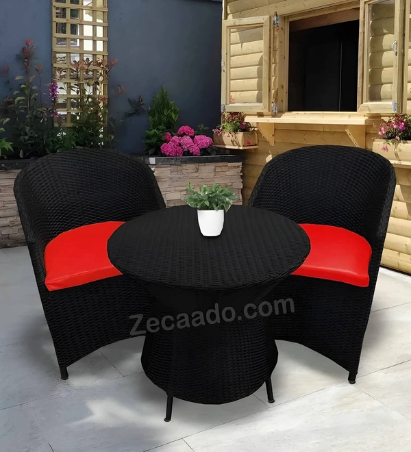 Zecado Posiedon 2 Seater Patio Coffee Table Set in Black Corduroy Finish with Red Cushion - Black, Red