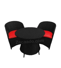 Zecado Posiedon 2 Seater Patio Coffee Table Set in Black Corduroy Finish with Red Cushion - Black, Red