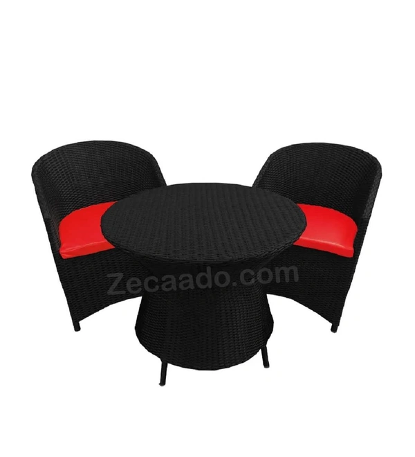 Zecado Posiedon 2 Seater Patio Coffee Table Set in Black Corduroy Finish with Red Cushion - Black, Red