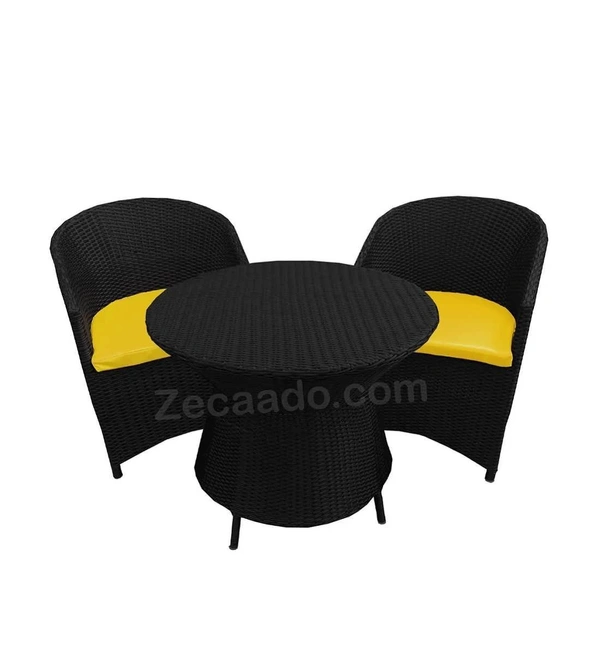 Zecado Posiedon 2 Seater Patio Coffee Table Set in Black Corduroy Finish with Yellow Cushion - Black, Yellow