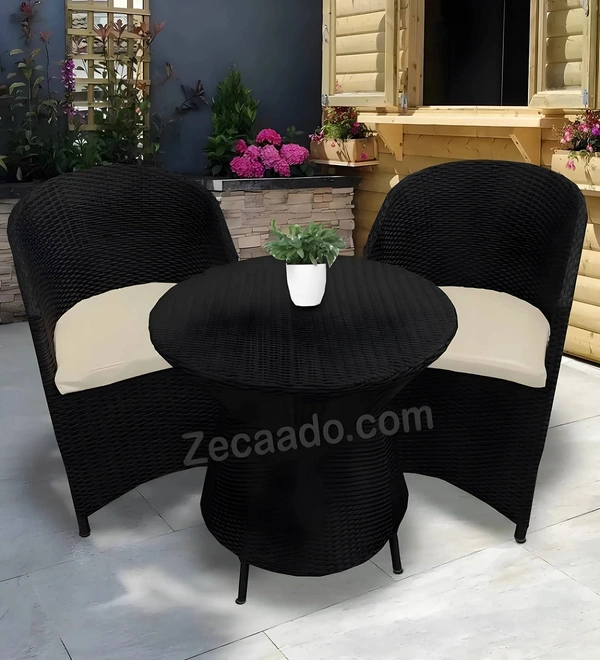 Zecado Posiedon 2 Seater Patio Coffee Table Set in Black Corduroy Finish with Off-White Cushion - Black, Off-White