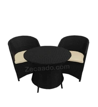 Zecado Posiedon 2 Seater Patio Coffee Table Set in Black Corduroy Finish with Off-White Cushion - Black, Off-White