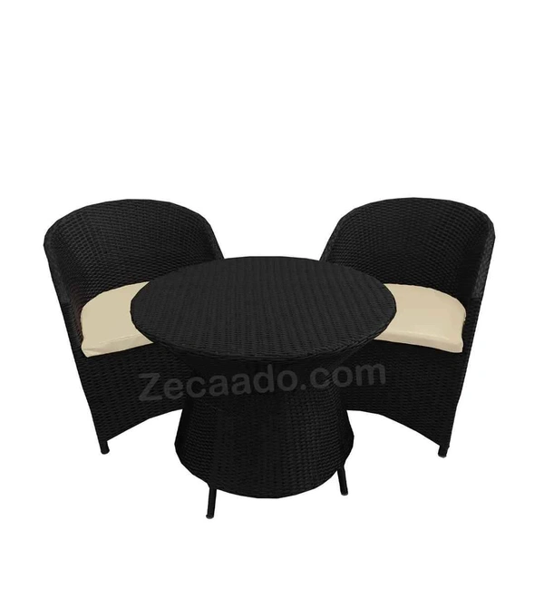 Zecado Posiedon 2 Seater Patio Coffee Table Set in Black Corduroy Finish with Off-White Cushion - Black, Off-White