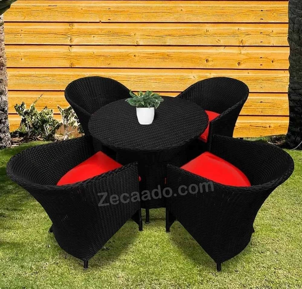 Zecado Posiedon 4 Seater Patio Coffee Table Set in Black Corduroy Finish with Red Cushion - Black, Red