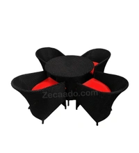 Zecado Posiedon 4 Seater Patio Coffee Table Set in Black Corduroy Finish with Red Cushion - Black, Red