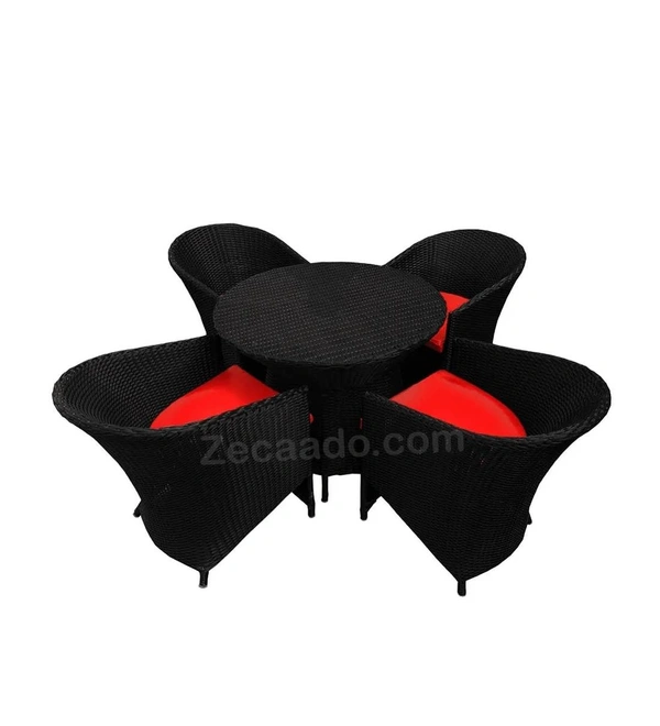 Zecado Posiedon 4 Seater Patio Coffee Table Set in Black Corduroy Finish with Red Cushion - Black, Red