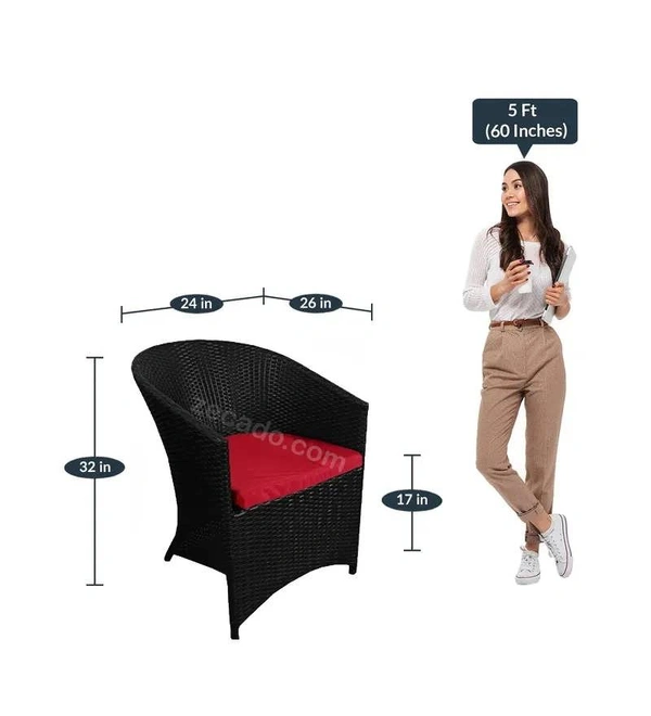 Zecado Posiedon 4 Seater Patio Coffee Table Set in Black Corduroy Finish with Red Cushion - Black, Red