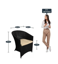 Zecado Posiedon 2 Seater Patio Coffee Table Set in Black Corduroy Finish with Off-White Cushion - Black, Off-White