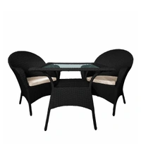 Zecado Pristine 2 Seater Wicker Lawn Chair Set in Black Corduroy Finish with Off-White Cushions - Black, Off-White