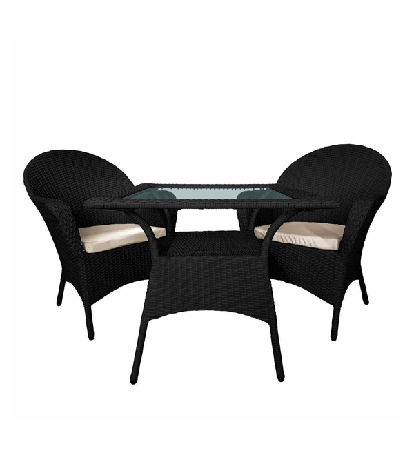 Zecado Pristine 2 Seater Wicker Lawn Chair Set in Black Corduroy Finish with Off-White Cushions - Black, Off-White