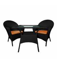 Zecado Pristine 2 Seater Wicker Lawn Chair Set in Black Corduroy Finish with Off-White Cushions - Black, Orange
