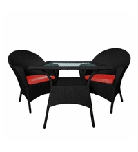 Zecado Pristine 2 Seater Wicker Lawn Chair Set in Black Corduroy Finish with Off-White Cushions - Black, Red