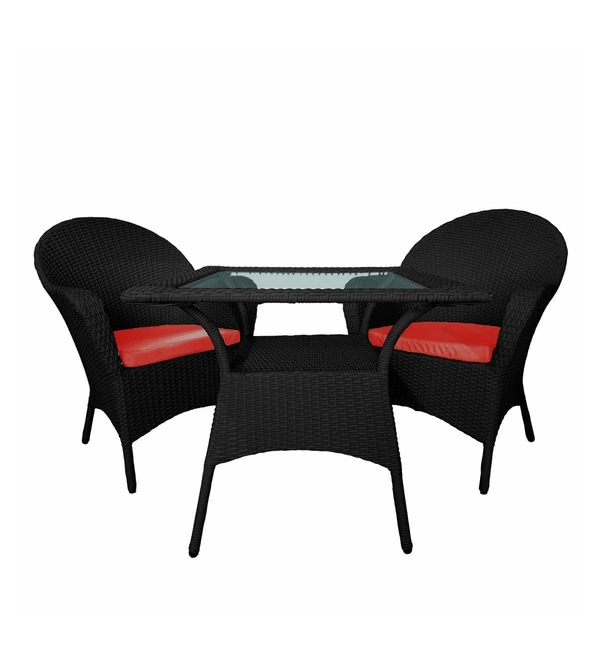 Zecado Pristine 2 Seater Wicker Lawn Chair Set in Black Corduroy Finish with Off-White Cushions - Black, Red