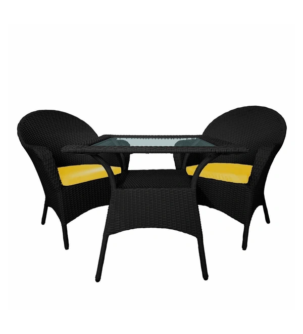 Zecado Pristine 2 Seater Wicker Lawn Chair Set in Black Corduroy Finish with Off-White Cushions - Black, Yellow