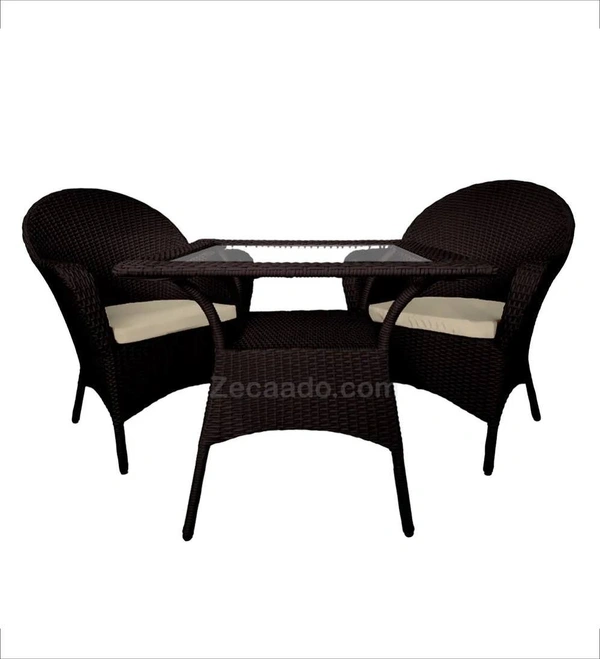 Zecado Pristine 2 Seater Wicker Lawn Chair Set in Brown Corduroy Finish with Off-White Cushions - Brown, Off-White