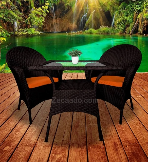 Zecado Pristine 2 Seater Wicker Lawn Chair Set in Brown Corduroy Finish with Off-White Cushions - Brown, Orange
