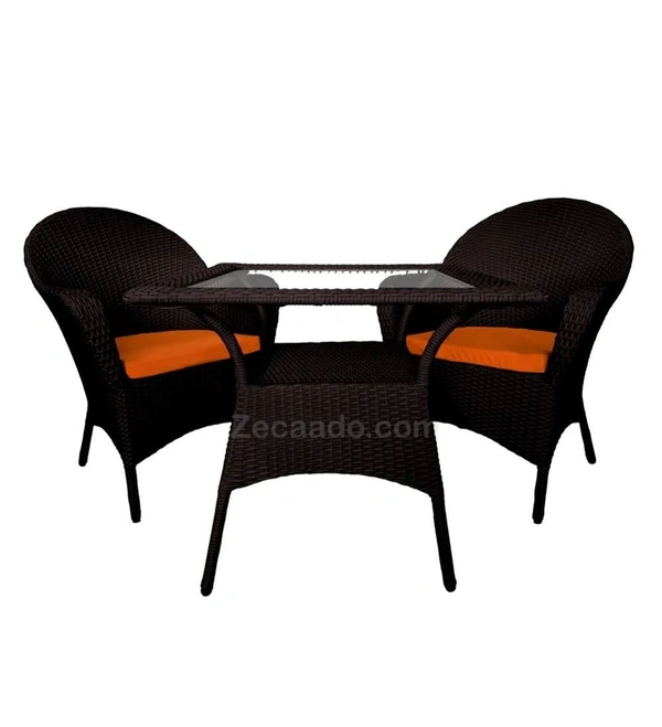 Zecado Pristine 2 Seater Wicker Lawn Chair Set in Brown Corduroy Finish with Off-White Cushions - Brown, Orange